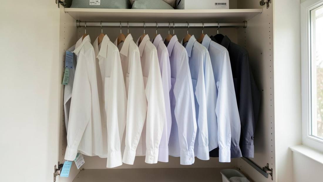 A tidy, well-ventilated wardrobe with space between hanging clothes helps prevent musty smells.
